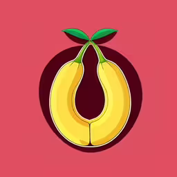 a drawing of a banana with a green leaf