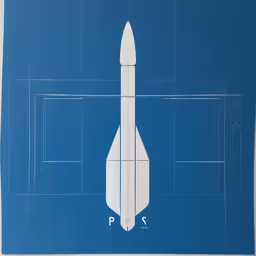 a blue and white photo of a model rocket