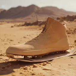 a shoe with wheels that are on the sand