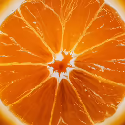 an orange slice with water on it