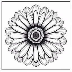 a flower drawing in black and white,an abstract drawing of a flower with a square border around it,a stylized flower design in black and white,a black and white flower design with a frame on top,an ink drawing of a flower in black and white