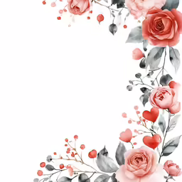 a border with roses and leaves on a white background