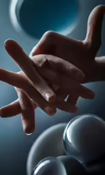a person reaches into a small bowl from another hand