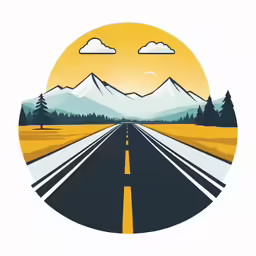 the road runs through the desert as a background for an icon