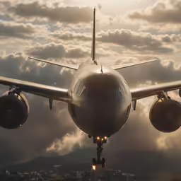 a white and grey jetliner flying over a cloudy sky