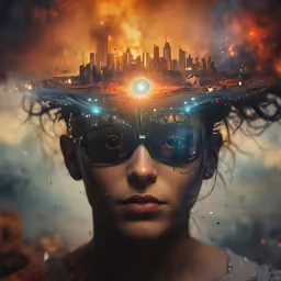 an image of a woman wearing shades and a surreal headpiece