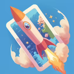 a phone in the sky has a rocket going up from it