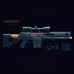 a rifle and a battery with the words on it