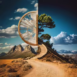an artistic view of a staircase with trees on top