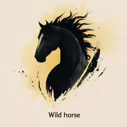the horse is black with its mane up
