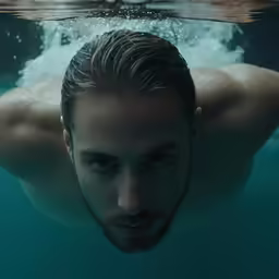 a man submerged in water with his face up