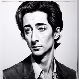an ink painting of the man with a smirk on his face