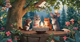 a painting of some cute cats having food