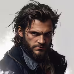 a young man with wavy hair and a beard