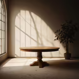 a wooden table in the middle of a room