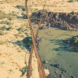 a picture of two train tracks on top of sand