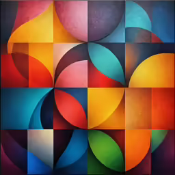 an abstract painting with overlapping shapes