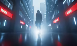 a person standing in a street that looks dark