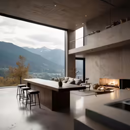 a living area with couches and counter top