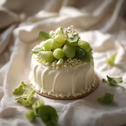 a white and green cake is on a plate