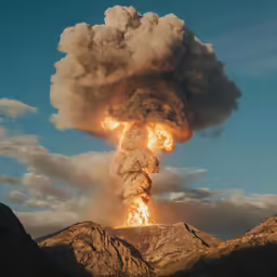 the volcano of an area in the sky is exploding and glowing