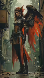 an angel standing in the middle of a street