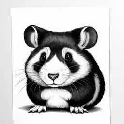 a black and white drawing of a cute rodent