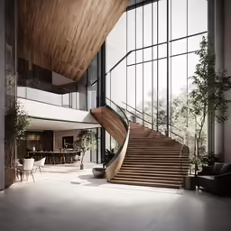 this is a modern building with large windows and steps