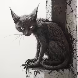 a grey cat with very large splats is sitting