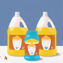 two jugs of liquid with a picture of a person on them