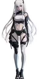 an anime girl with long white hair wearing garb and gloves