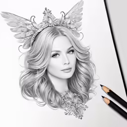 an art print of a woman wearing a tiara and holding a flower