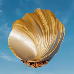 a large golden shell like object on top of the ground