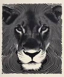 an abstract lion print on a white background,an image of a black and white drawing of a lion