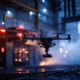 an aerial photograph of a train at night