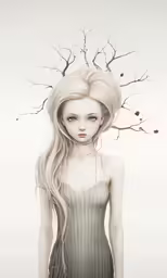 an illustration of a girl in a dress with trees on it