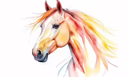 a horse with its long mane painted red, orange and white