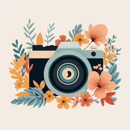 an image of a camera with flowers and leaves on it