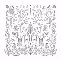 three cats standing among plants in a garden