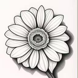 a flower drawing on paper with a white background,a drawing of a large flower with leaves