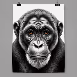 a poster of a monkey with orange eyes