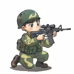 a young soldier with a machine gun