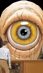 an animation image of a man with large yellow eyes