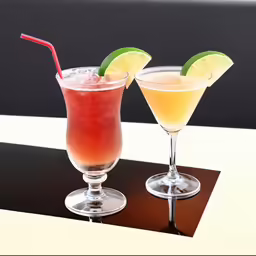 two different colored drinks next to each other on a table