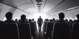 a man walks into a bright light on an airplane