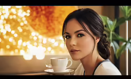 a woman is holding a cup of coffee