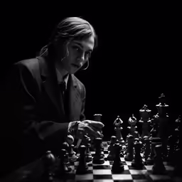 a woman plays a game of chess