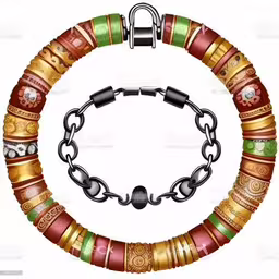 a colorful bracelet and ring with a lock