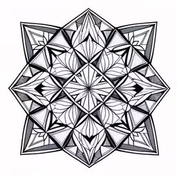 a drawing of a flower with triangles on it,the black and white design shows the overlapping structure of a triangle,a drawing with triangles, which can be used as an adult coloring book page,a very artistic drawing of a flower, the design on the front,a drawing of a flower made out of intersecting geometric shapes