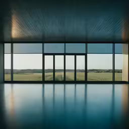 a room with windows and an empty floor